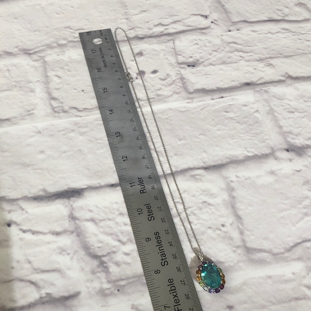 925 Sterling Silver Rainbow CZ Gemstone Pendant with 925 Chain 25” both 8.51g - Picture 2 of 10